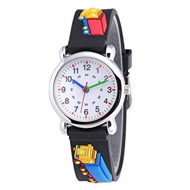 Jewtme Cute Toddler Children Kids Watches Ages 3-7 Analog Time Teacher 3D Silicone Band Cartoon Watch for Little Girls Boys