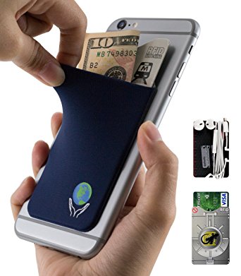Phone wallet by Gecko EARTH Stick On Card Holder for Cellphones & Cases – with RFID credit card sleeve - Universal Adhesive Xtra Tall Lycra Pocket for Privacy & Security – EARTH