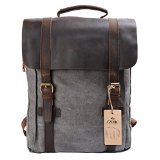 S-ZONE Retro Canvas Leather School Travel Backpack Rucksack Computer Laptop Bag