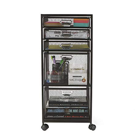 Mind Reader 5TWHEEL-BLK 5-Tiered Cabinet, Rolling Mesh, Metal, File, Utility, Office Storage, Heavy Duty Multi-Purpose Cart, Black 5 Drawer