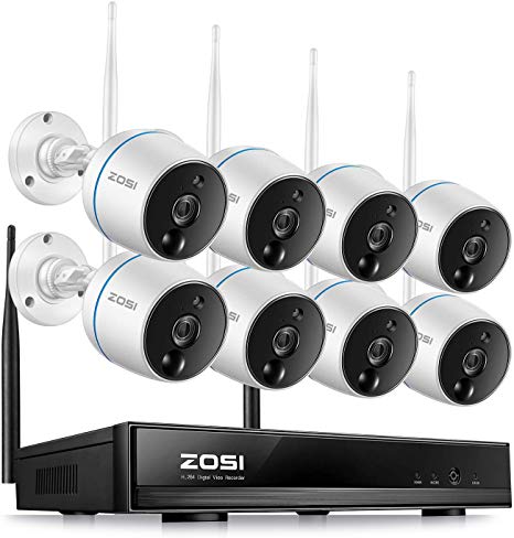 ZOSI 1080p FHD Wireless Cameras for Home Security Outdoor Indoor, 8CH NVR and (8) Weatherproof IP Camera 1080p, Plug and Play, Auto Match, Two-Way Audio, PIR Motion Detection, Remote Access(No HDD)