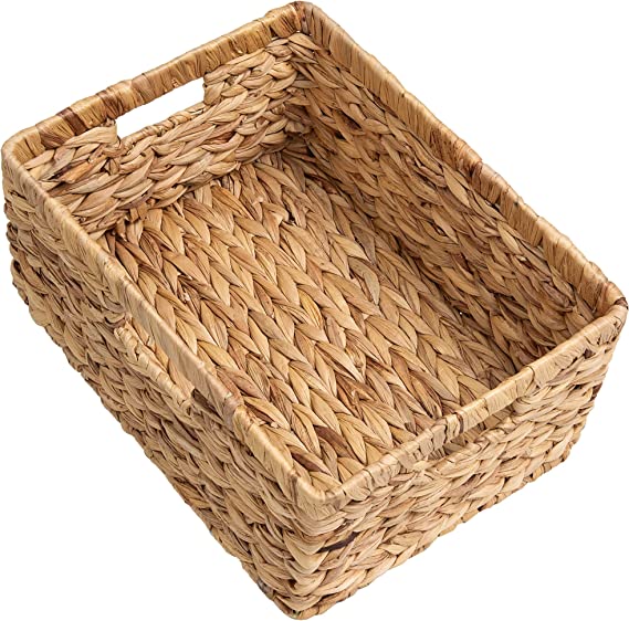 StorageWorks Large Rectangular Wicker Basket, Water Hyacinth Storage Basket with Built-in Handles, 15"L x 11"W x 6.75"H