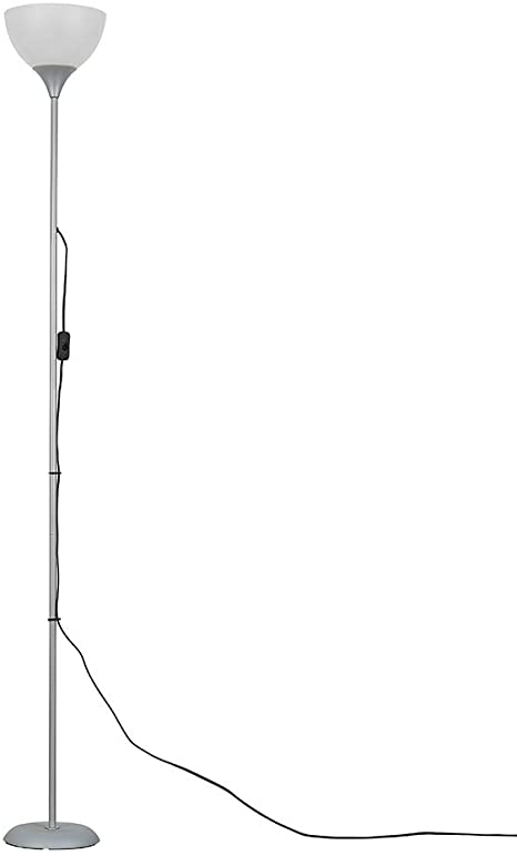 Modern Silver Uplighter Floor Lamp with a White Shade