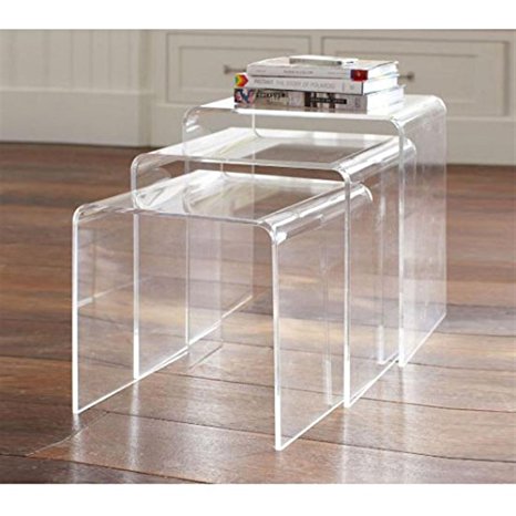 HomCom 3pc Acrylic Stackable Nesting End Side Tables - Clear