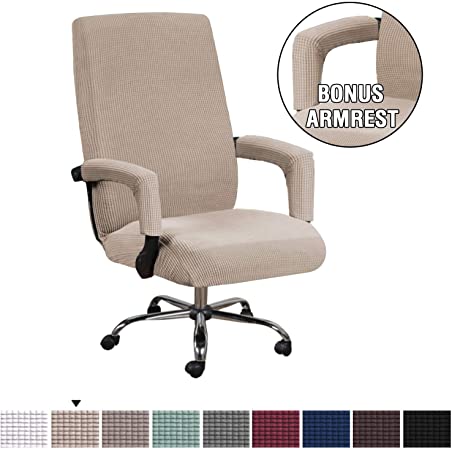 H.VERSAILTEX Office Chair Covers Stretchable Rotating Armchair Slipcover Removable Stretch Computer Office Chair Cover Featuring Jacquard Textured Twill Fabric for Medium Back Office Chair, Sand