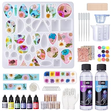 LET'S RESIN Epoxy Resin Jewelry Making Supplies,Resin Kits and Molds Complete Set Included Dried Flowers,Resin Dye,Necklace Chain,Resin Art Starter kit for DIY Pendant,Keychains,Earring