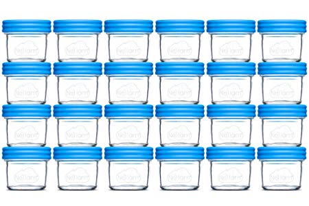 Nellam Baby Food Storage Containers - Leakproof, Airtight, Glass Jars for Freezing & Homemade Babyfood Prep - Reusable, BPA Free, 24 x 4oz Set, that is Microwave & Freezer Safe