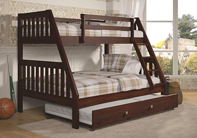 Donco Kids Mission Bunk Dual Under Bed Drawers, Twin/Full/Twin, Dark Cappuccino