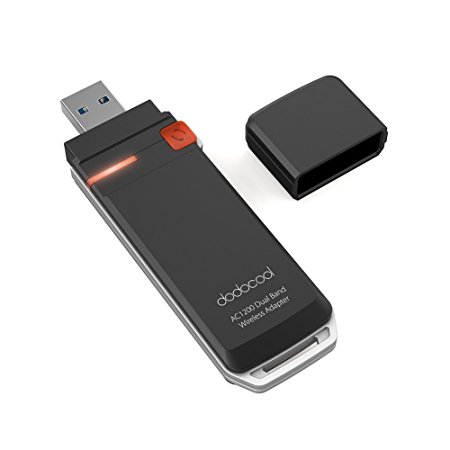 dodocool AC1200 Dual Band Wireless Network USB 3.0 Adapter Wi-Fi Dongle 2.4 GHz 300 Mbps or 5 GHz 867 Mbps WPS One-Button Setup for Windows XP/Vista/7/8/8.1/10/Mac OS X 10.4-10.10 Black