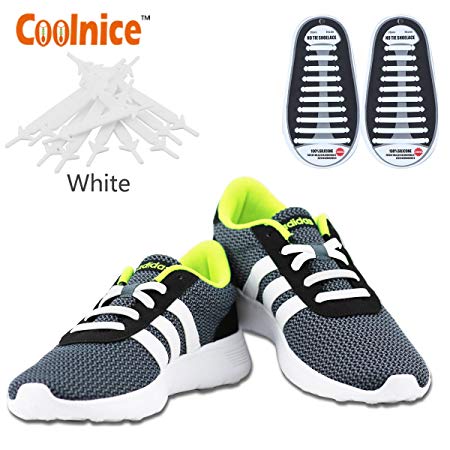 Coolnice No Tie Shoelaces for Kids Men and Women - Waterproof Silicone Flat Elastic Athletic Running Shoelaces with Multicolor for Sneaker Boots Board and Casual Shoes - One Size Fits All