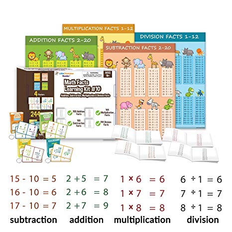 Little Champion Reader Math Facts Kit 10 (Math Flash Cards, Poster & Book Learning Set) - 100 Addition Facts, 100 Subtraction Facts, 144 Multiplication Facts & 144 Division Facts