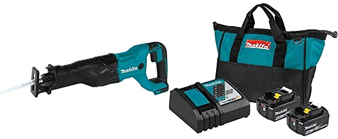 Makita BL1840BDC2 18V LXT Lithium-Ion Battery and Rapid Optimum Charger Starter Pack (4.0Ah) with XRJ04Z 18V LXT Lithium-Ion Cordless Recipro Saw