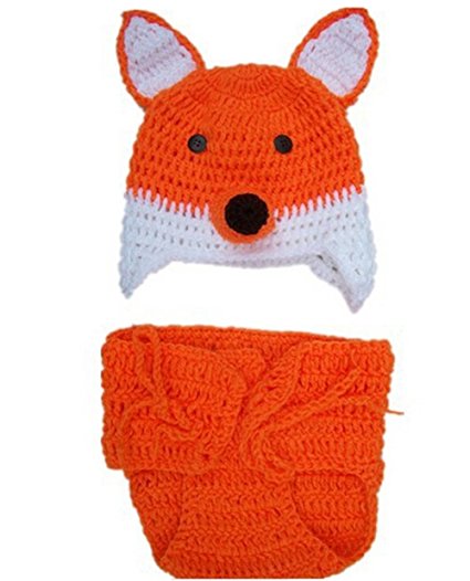 Jubileens Newborn Baby Girl Boy Knit Crochet Clothes Beanie Hat Fox Design Outfit Photo Props