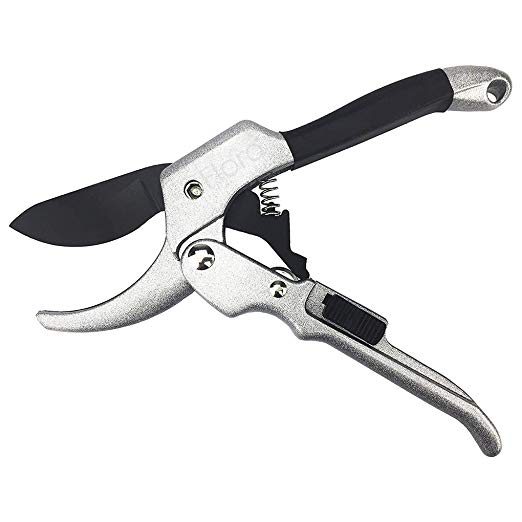 FLORO Pruning Shear - 8” All Steel, Rust-Resistant Secateur –Sharp Blades Non-Stick, Low Friction Coating - Comfortable Rubber Handle Grip Security Lock - Black & Silver