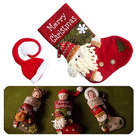 Newborn Baby Christmas Photography Props Christmas Costume Stocking Sleeping Bag & Xmas Santa Hat 2 PCS