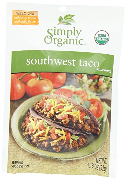 Simply Organic Southwest Taco, Seasoning Mix, Certified Organic, 1.13-Ounce Packets (Pack of 12)