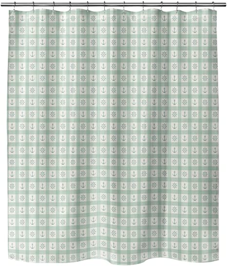 Anchor Mint Shower Curtain by - 71x74 Green Geometric Nautical Coastal Polyester