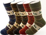 Zando Womens Super Thick Merino Ragg Wool Crew Winter Socks 5-Pack Christmas Deer