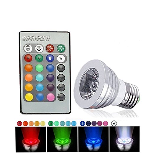 Color Changing LED Light Bulb with Remote Control 16 Different Colors and 4 Different Modes with Dimmer.