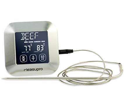 MeasuPro Digital Touchscreen Stainless Steel Cooking Thermometer with Instant Read Stainless Steel Prob, Digital Thermometer for Oven, Meat, Cooking and Grilling, with Timer Mode, USDA recommendations for Chicken, Turkey, Veal, Lamb, Ham, Fish, Beef and Pork