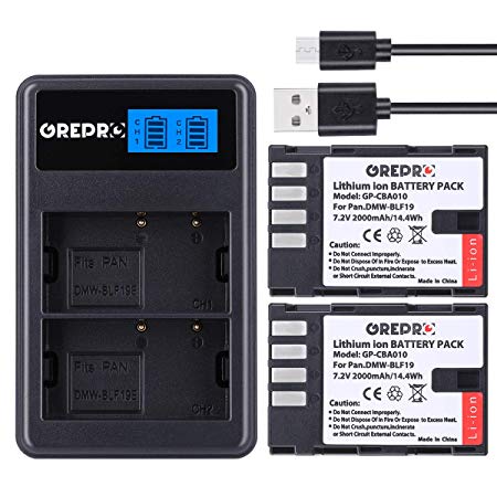 DMW-BLF19 Camera Battery Charger Set Grepro 2 Pack Rechargeable Lithium-Ion Battery Charger Kit 100% Compatible with Original Panasonic DMC-GH5 DMC-GH3 DMC-GH3A DMC-GH3H DMC-GH4 DMC-GH4H DC-GH5S
