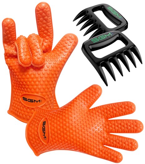 BBQ Gloves, Barbecue Grill Set - Protect Your Hands with Heat Resistant Silicone Gloves - Includes Bear Claws for Pulling Meat - 100% Satisfaction Guaranteed!