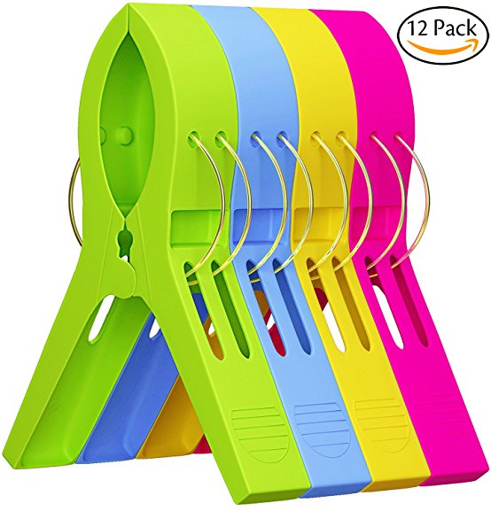 Attmu Beach Towel Clips (12 Pack), Towel Holder in Fun Bright Colors, Keep Towel from Blowing Away