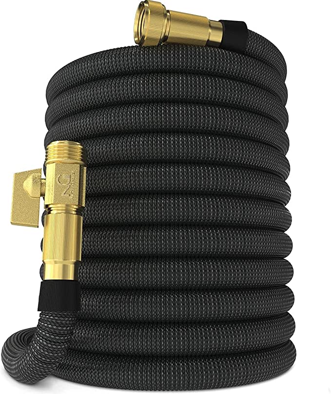 Nifty Grower 100FT Garden Hose, Expandable Water Hose Durable Lightweight, Double Latex Core, 3/4 Solid Brass Fittings, Extra Strength Fabric
