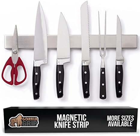 Gorilla Grip Premium Magnetic Knife Strip, 16 Inch Bar, Rust Resistant Stainless Steel, Organize, Store Knives on Magnet Bar Securely, Easy Install Wall Mounted Holder, Kitchen and Workspace Versatile