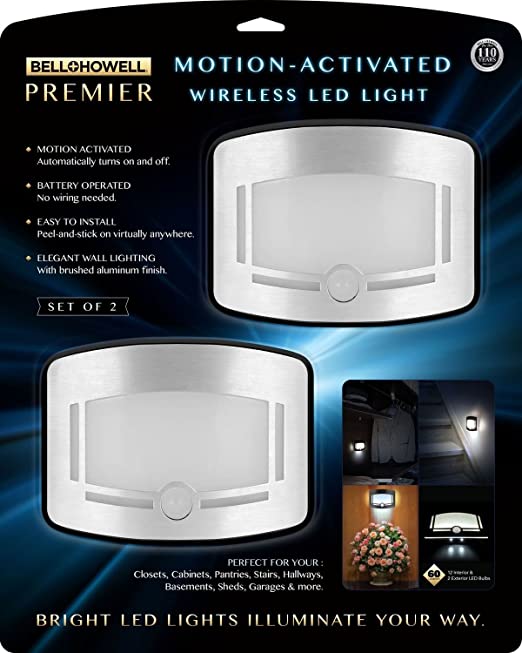 Bell   Howell 2090 Premier Motion Activated Wireless Led Light – Set Of 2, Stainless Steel