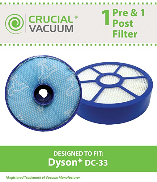 Replacement for Dyson DC33 Pre & Post-Motor HEPA Style Filter Kit, Compatible With Part # 921616-01, 917390-02 & 917390-27, Washable & Reusable, by Think Crucial