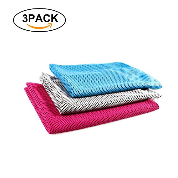 Biange Cooling Towel (3 pack) for Sports, Workout, Fitness, Gym, Yoga, Golf, Pilates, Travel, Camping & More