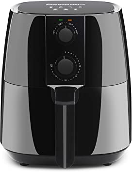 Elite Gourmet EAF4617 Electric 4Qt. Hot Air Fryer Large Capacity, 3 Lbs of Food, Oil-Less Healthy Cooker, Temp/Timer Settings, PFOA/PTFE Free, Includes Recipes, Black