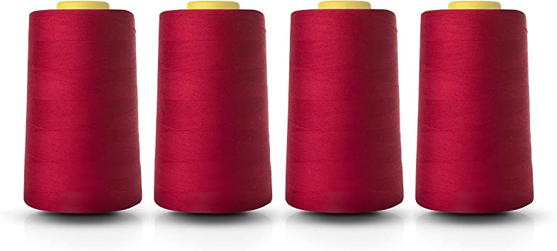 Overlocking Sewing Machine Polyester Thread x Four 5000 Yards Cones White Black Natural Navy Red (Red)
