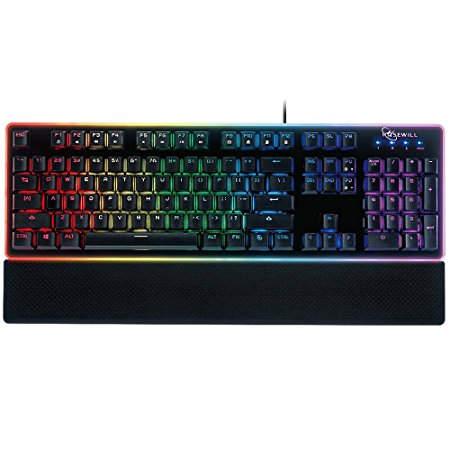 ROSEWILL Gaming Keyboard, RGB LED Backlit Wired Membrane Mechanical Feel Keyboard with Removable Keycaps and the Wrist Rest - Black (NEON K51B)