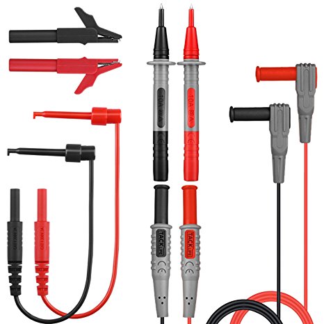 Electronic Test Leads Kit, Digital Multimeter Leads with Alligator Clips, Test Extension, Test Probe, Plunger Mini-hooks Replaceable Test Meter, Clamp Meter Probes Tips Set of 8 Pieces Tacklife METL04