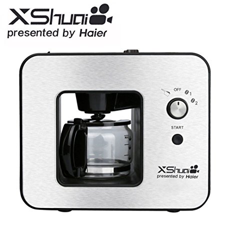 Xshuai HXS-KLX04 Velocity Brew 4-Cup 500ML Apacity Removable Grinding And Filter Holder Grinding Coffee Brewer Presented by Haier,Silver