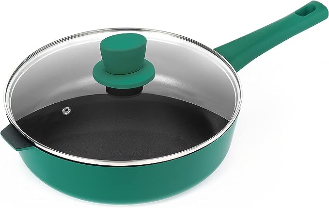 Sakuchi Nonstick Deep Frying Pan Saute Pan with Lid Induction Compatible, 4 Quart (Green, 11 Inch)