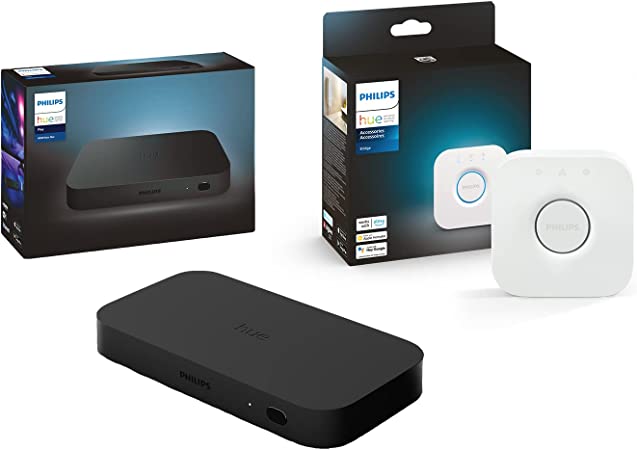 Philips Hue Smart Hub (Works with Alexa Apple HomeKit and Google Assistant), White Ambiance & Philips Hue Play HDMI Sync Box to Sync Hue Colored Lights with Music, Movies, and More, HDMI 4K Splitter