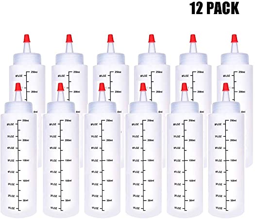 12 Pack 8 oz Plastic Squeeze Bottles,Polyethylene Durable Plastic,Clear Bottles,Red Cap,for Ketchup,Condiments,BBQ Sauce,Dressing,Barbecue,Grilling,Crafts,Syrup and More