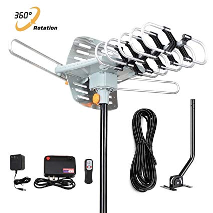Outdoor TV Antenna 150 Miles Amplified Digital HDTV Antenna with 360°Rotation,Wireless Remote Control, 33 Feet Coax Cable with Mounting Pole -2018 Newest Version with 4K