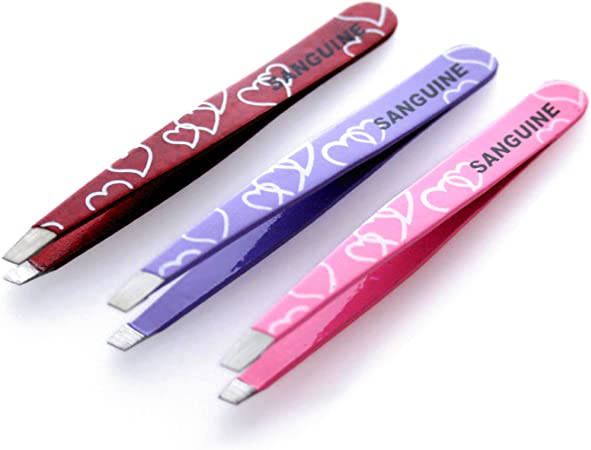 Professional Eyebrow Tweezers, Slanted, Hair Removal Tweezers, Purple Heart Tweezer (Purple-Hearts)