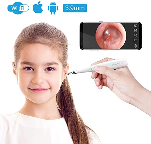 DEPSTECH Wireless Otoscope, 3.9mm Ultra-Thin WiFi HD Ear Inspection Camera, Ear Scope Earwax Mite Cleaning Tool with 6 Adjustable LED Lights for iPhone, iPad & Android Smart Phones