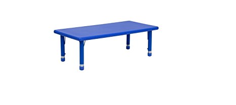 Flash Furniture YU-YCX-001-2-RECT-TBL-BLUE-GG 24 x 48" Height Adjustable Rectangular Blue Plastic Activity Table for Kids