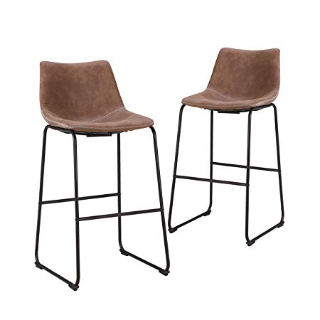 LCH 29 Inch Vintage Metal Bar Stools - Set of 2 Wear-Resistant Fabric Barstools with Durable Frame and Floor Protector, Brown