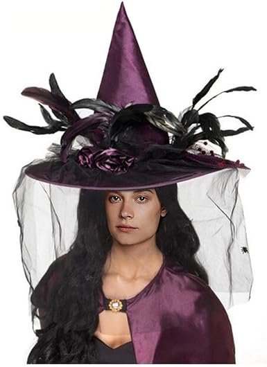CA Mode Women Witch Hat Wizard Cap Headwear Spider Feather Halloween Costume