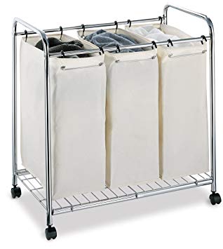 Neu Home Chrome Portable 3 Section Canvas Bag Laundry Sorter Cart