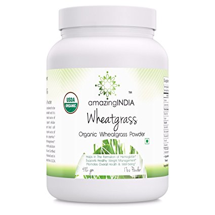 Amazing India USDA Certified Organic Wheatgrass Power 482 gm (17 oz ) *Helps in the Formulation of Hemoglobin , Supports Healthy Weight Management,Promotes Overall Health & Well-being *