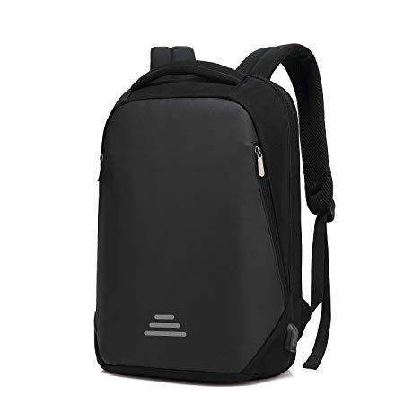 Bronze Times(TM) Laptop Backpack, Mens Slim Business Travel Computer Bag Fits UNDER 17" Laptop & Notebook (15.6 inch, Black-N)