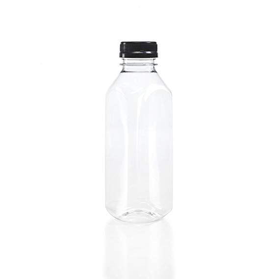 Clear Food Grade Plastic Juice Bottles 16 Oz (Pint) with Cap 40/Pack